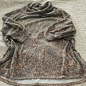 3x animal print Brown and Tan Neck cut out thin sweater terra sky